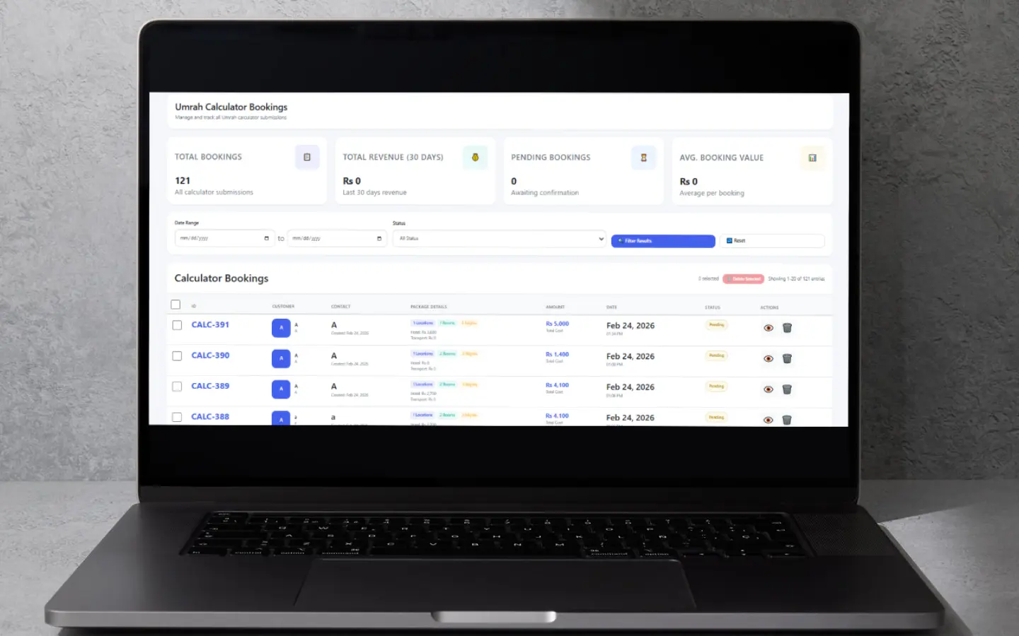 Custom CRM Dashboard Screenshot