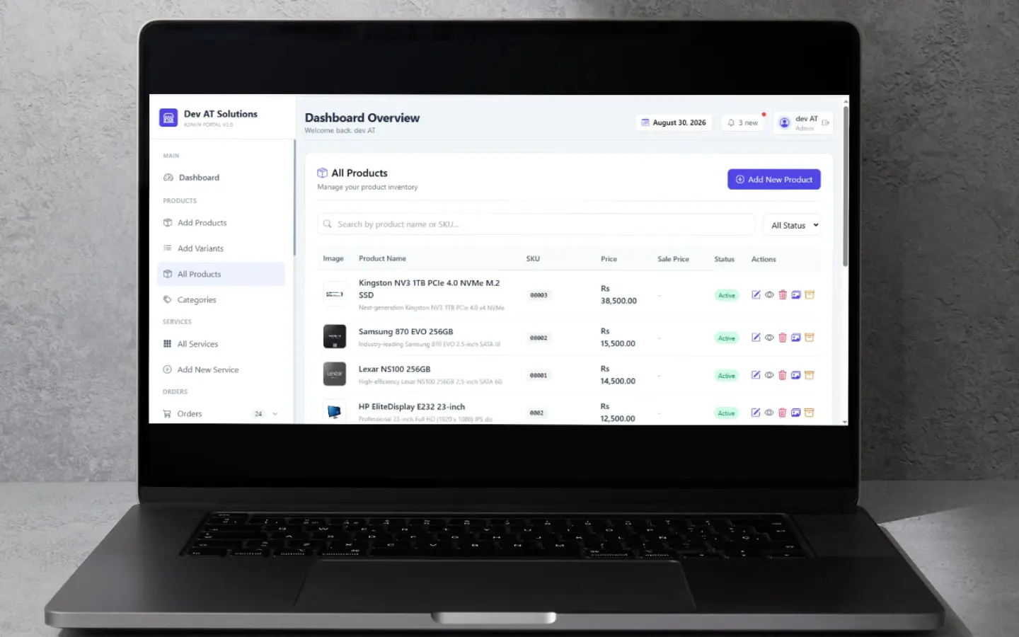 Product Management Dashboard - Add Product